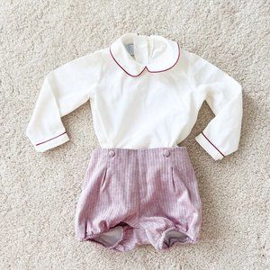 Herringbone Peter Pan Collar Long Sleeve Two Piece Set in Red